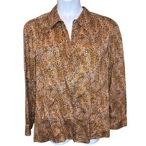 Elisabeth Womens Animal Print Button Down Shirt Sz 3X Flowy Office Wear Mob Wife